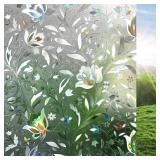 rabbitgoo Window Privacy Film, Decorative Stained Glass Window Film, Sun Blocking Glass Clings, Renter-Friendly Static Cling Frosted Sticker Covering for Home Door, Rainbow Tulip 11.8" x 78.7" - Retai