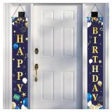 Frienda Happy Birthday Door Banner Navy Blue and Gold Decorations Backdrop for Men Happy Birthday Porch Sign Party Supplies for 15th 18th Decor - Retail: $8
