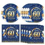 40PCS 60 Birthday Decorations for Men Navy Blue and Gold 60th Birthday Party Disposable Dinnerware Set Plates, Paper Napkins Party Supplies for Men Cheers to 60 Years - Retail: $9