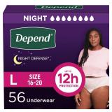 Depend Night Defense Adult Diapers, Incontinence & Postpartum Bladder Leak Underwear for Women, Disposable, Overnight, Large, Blush, 56 Count (4 Packs of 14), Packaging May Vary - Retail: $55