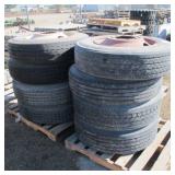(8) 11R24.5 Truck Tires On Steel Wheels