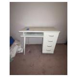 Stack of bedding & white desk