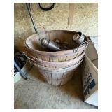 3 vintage Bushel baskets & light