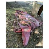 Old red tarp, wood box w/cord