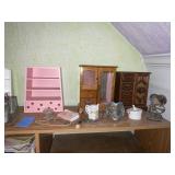 Pressed wood shelf, all contents of shelving