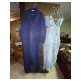 2 pairs blue/white bibs, blue coveralls