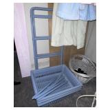 Blue shelving unit w/wheels