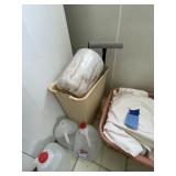 Garbage cans, basket of sheets & more