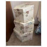 Stack of boxes - top 1 is full of sewing supplies