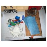 Wood wagon, vintage plastic animals