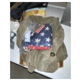 Flag, duffel bag, fan, umbrellas, etc