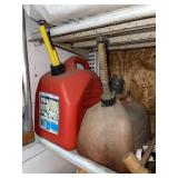 2 gas cans & asst. tools