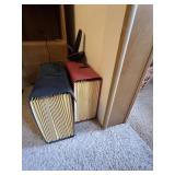 File folders, boom box, phone