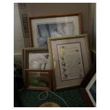 2 stacks pictures, metal cane, grabber & more