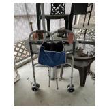 Walker patio table, 2 chairs, misc on table