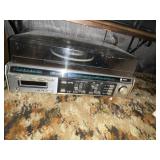 Stereo, speakers, contents of 4th shelf