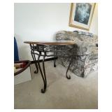 Round wrought iron table w/glass & wood top