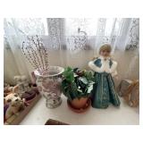 Wicker napkin & plant, doll & more