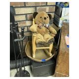Large chunk of wood, doll chair,bear & bowl