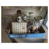 Flat of quart jars, 2 skillets, more