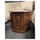 Octagon end table, white candlestick lamp