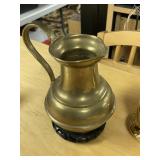 Brass pitcher on stand & gold bell