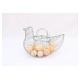 Vintage Wire Chicken Basket with Plastic Eggs