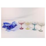 Pastel Champagne Glasses, Hankerchief Bowl