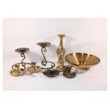 Lot of Brass/Metal Candlesticks, Bowl, Vase