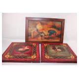 French Rooster on Wood, Canvas Rooster Decor