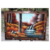 Vintage Black Velvet Painting - Woods Scene