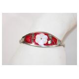 Vintage Alpaca Mexico Cuff Bracelet Red and White