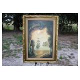 Signed Oil on Canvas Ship Through a Cove