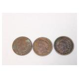 Trio of Indian Head Pennies -1896, 1900, 1907