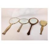 Trio of Vanity Mirrors and Brush