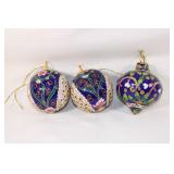 Lot of 3 Cloisonne Style Metal Ornaments