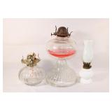 Trio of Oil Lamps - 2 with no shades