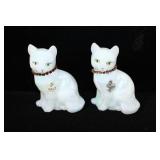 Pair of Fenton White Opalescent Cats
