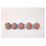 Lot of 5 Ceramic Orange and Blue Knobs