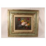 VTG Floral Oil on Canvas Signed R Cowtes