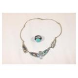 Sterling Silver Abalone Necklace, Ring