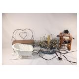 Misc Lot - Doll Bench, Rocking Chair, Sled, lamp
