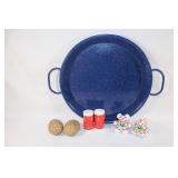Blue Enamel Speckle Pan, Salt & Pepper Shakers