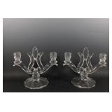 Pair Indiana Glass Duo Two Light Candle Holders