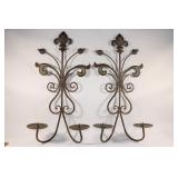 Pair of Wall Mount Metal Double Canlde Holders