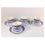 Set of 4 Blue Willow Teacups/Saucers - USA