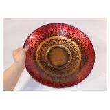 Red/Gold Ombre Ribbed Large Shallow Bowl