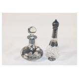 Pair of Antique Perfume Bottles - Sterling overlay
