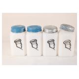 Set of 4 Vintage Milk Glass Shakers, Salt/Pepper,