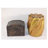 Pair of Trinket Boxes -  Round lacquer of metal,et